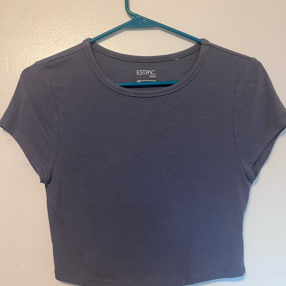 Women's Short Sleeve Crewneck Crop Top - Slate Gray